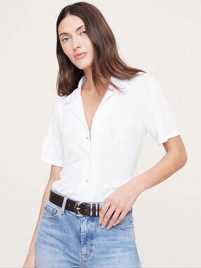 Banana Republic Light Blue Short-Sleeve Linen Button-Down Top Women's XXS